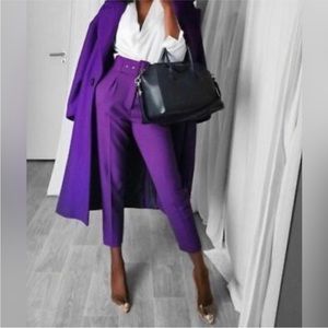 Zara Blogger Favorite High Waisted Belt Trousers Purple Medium